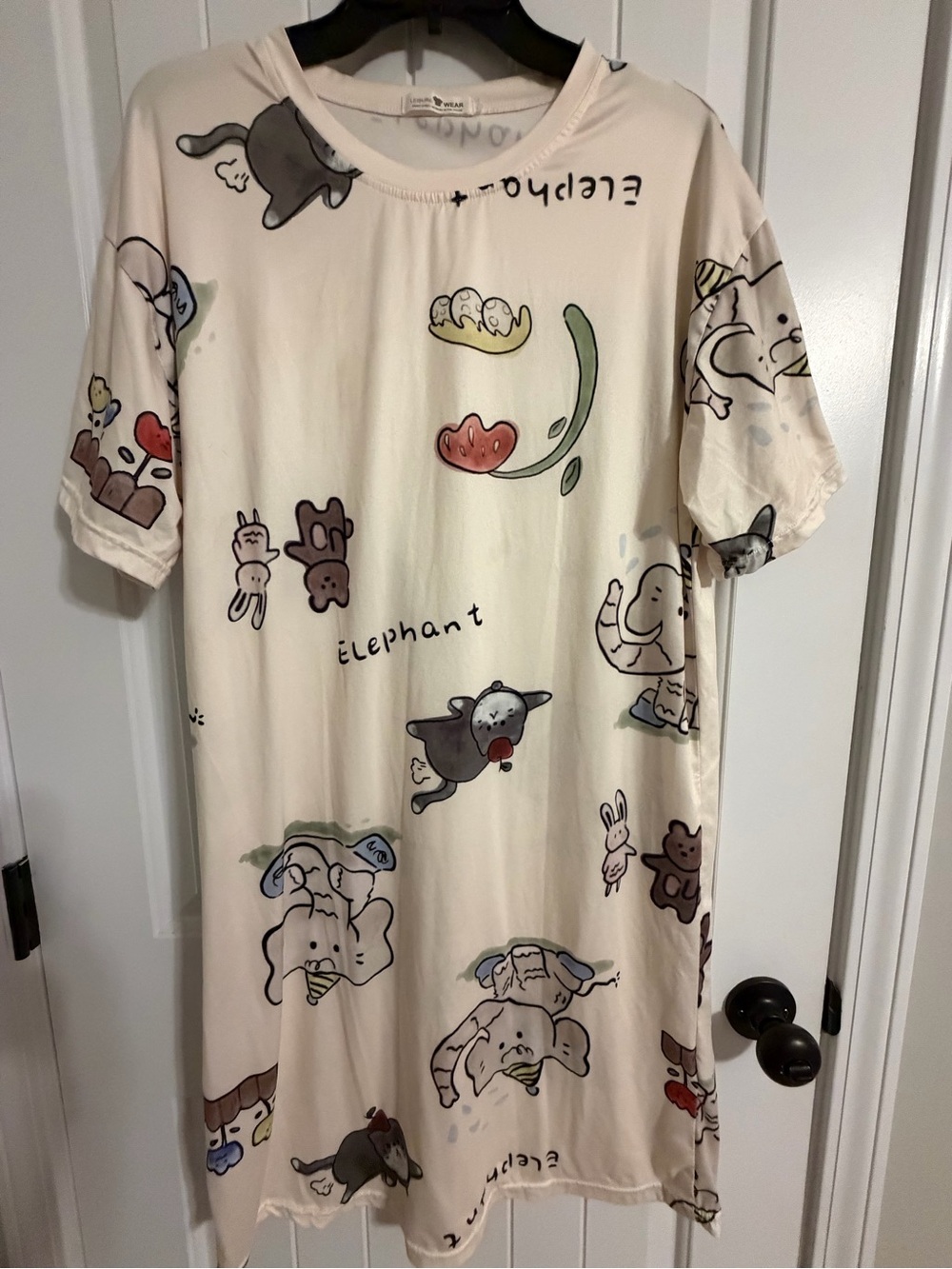 Cream Elephant Print Kids Nightgown Pajama